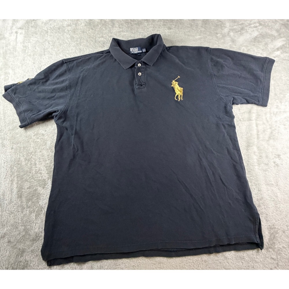 Polo Ralph Lauren Polo Shirt Mens 3XL Black Big Pony Gold Custom Fit Short Slv